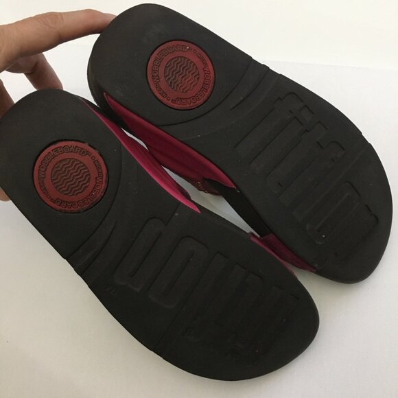 Fitflop Pink Gold Azteck Chada Womens 37 EU/ 6 US Slide Slip On Leather Rubber - Picture 9 of 16